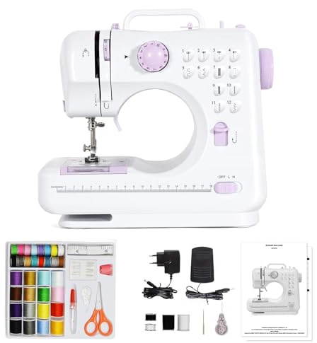 SUNGENIX Nähmaschine für Anfänger und Kinder,Mini Nähmaschine für Anfänger 12 Stiche Haushalt Doppelfaden Multifunktionsnähmaschine für Kinder EU 220V，mit Nähset