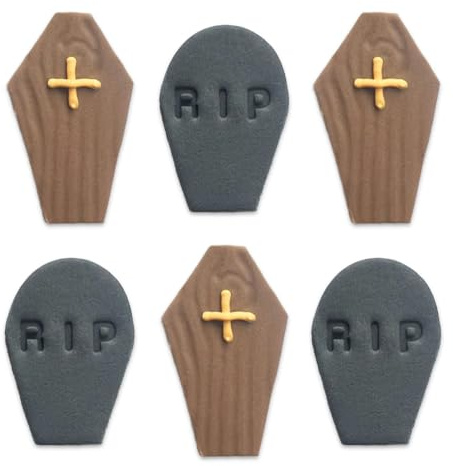 Anniversary House, Handcrafted Cake, Edible Fondant Icing Sugar Cupcake Toppers, Graveyard Coffins and Tombstones Decorations, SFX381, Halloween Sugarcraft