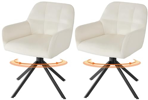 Sweetcrispy Esszimmerstuhl 2er Set, 360° Drehstuhl Esszimmer, Küchenstuhl, Samt Schminktisch Stuhl, bis 120 kg belastbar, Sessel mit Armlehnen Stahlbeine, Schreibtischstuhl für Arbeitszimmer, Beige
