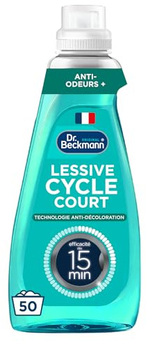 Dr. Beckmann – Lessive Liquide Cycle Court – Anti-Odeurs+ – Lavage rapide en 15 minutes – Fraîcheur longue durée – Technologie anti-décoloration – Fabriquée en France – 50 lavages