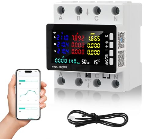 Stromzähler 3 Phasen, 80A 220V Wlan Tuya Smart Meter, Tuya Wlan Stromzähler 3 Phasig 4 Leiter, Wechselstromzähler Energiezähler Hutschiene Drehstromzähler mit APP Fernbedienung, Übertemperatur