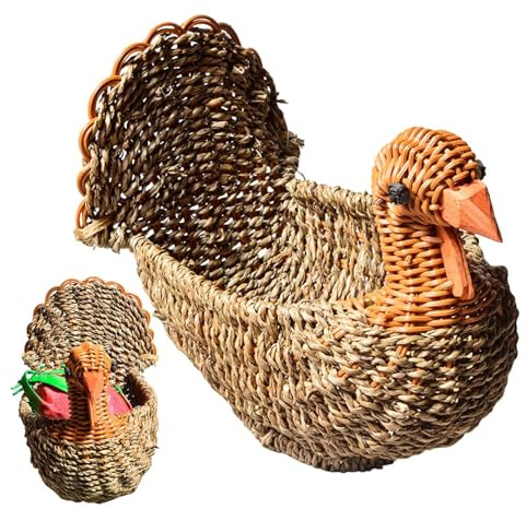 Generisch Turkey Shape - Turkey Basket | Turkey Shape Candy Container | Rattan Storage Basket for Potatoes, Bread, Crackers, Chips, Kitchen, Pantry, Counter, Table, Party, Easter Decoration
