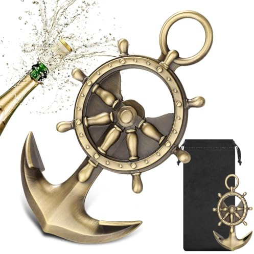 LULLEA Gouvernail ancre de bateau décapsuleur de bière, cadeau de voile, ancre de bateau décorative, cadeaux maritimes pour hommes et femmes, bronze