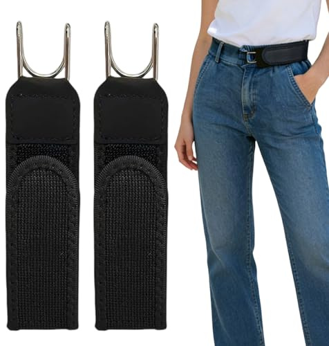 FveVqe Buckless Belt for Men, No Buckle Elastic Belt for Professional and Casual Wear, Flexible Support for Business Meetings and Active Lifestyles, 2-Piece Set with Black Stretch Design