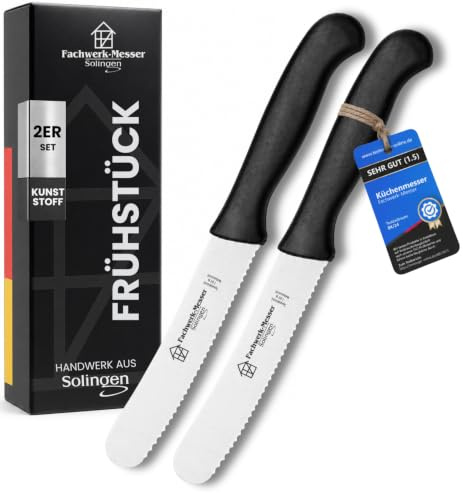 Fachwerk Buckelsmesser 2er-Set aus Solingen – rostfrei, Wellenschliff & spülmaschinengeeignet – Frühstücksmesser/Brötchenmesser/Brotzeitmesser mit Kunststoffgriff – Made in Germany