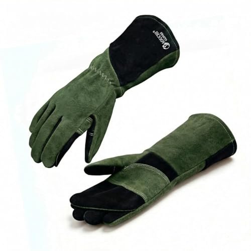 AOUCHI Gants de soudage en cuir, gants de jardinage et gants de feu pour brûleurs à bois – Gants ignifugés résistants à la chaleur à manches longues pour TIG/MIG, cheminée, barbecue, four, poêle et