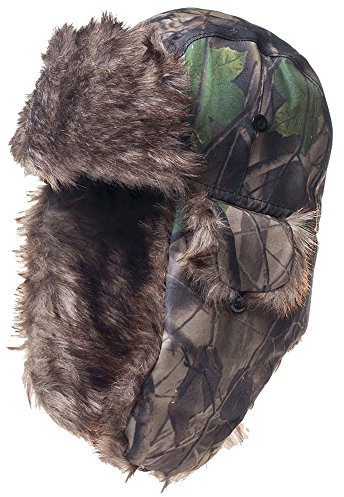 TKAS Vintermössa varm mössa kamouflage Ushanka skidfångare trupp jakt kallt väder öronklaff hakrem, Grön_kamouflage, 7 1/8/7 1/2
