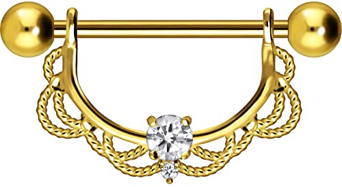 PIERCINGLINE Piercing per capezzolo in acciaio chirurgico, design ORIENTALE + CRISTALLO | Piercing per petto capezzolo | colori e dimensioni a scelta, 16 mm Innendurchmesser, Acciaio inossidabile