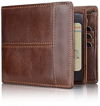 swallowmall Cartera de Cuero de los Hombres de protección RFID Monedero Billetera con Bolsillo para Monedas 17 Titular de la Tarjeta de Cartera con Caja-marrón