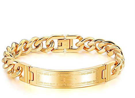 WANGLXTC Mode Titan Stahl Armband, Persönlichkeit Herren Handgelenk Poliert Panzerkette, Exquisiter Schmuck Accessoire Geschenk Exquisit, Golden