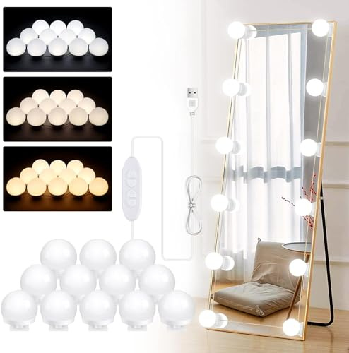 Luci da Specchio - Luci LED Stile Hollywood per Trucco,12 Lampadine Dimmerabili a Specchio Cosmetico, Illuminazione Tavolo Trucco Vanità, Specchio non Incluso [Classe di efficienza energetica A]
