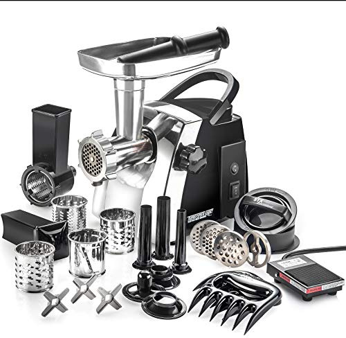 STX International Turboforce Cadet 2000 Series Electric Meat Grinder | 7-in-1 Multifunctional | Foot Pedal | Slicer/Shredder/Grater | Sausage Stuffer | Kubbe Maker | 4 Grinding Plates & More Included