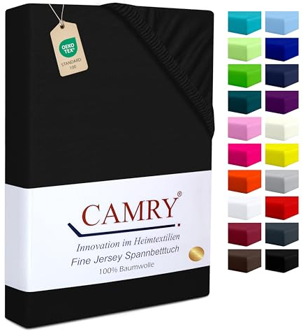Camry Spannbettlaken 140x200cm - 160x200cm Schwarz Baumwolle Bettlaken Jersey Spannbetttuch Oeko-Tex