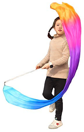Winged Sirenny Echte Seide Tanzband mit Stab Kinder, Leicht Fließend Seidenstreamer Spielseide Tanzzubehör Klein (180cm Schillernd)