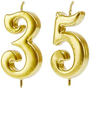 Mart 35th Birthday Candles,Gold Number 35 Cake Topper for Birthday Decorations