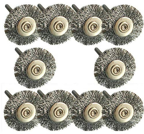 TF 10pcs Stainless Steel Wire Brushes, Crimped Wire, Medium Grit, 3mm Shank, Polishing & Cleaning Set for Metal, Wood, Stone