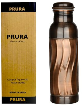 PRURA Wasserflasche aus Kupfer, Federdruck, auslaufsicher, ayurvedisches Trinkgefäß