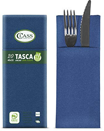 Class C4032TA-152-PEFC Airlaid Serviette Poche Porte-Couverts, Papier, Bleu, 40 x 32 x 0,8 cm, 20 unités