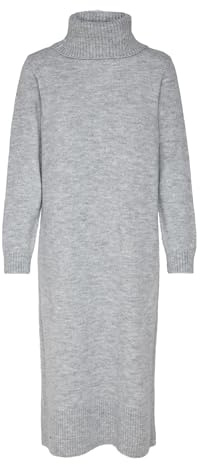 ONLY Damen Langes Strickkleid | Langarm Midi Pullover Dress | Rollkragen Sweater mit Schlitz ONLBRANDIE, Farben:Grau, Größe:XS