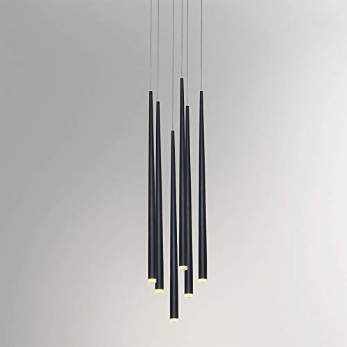 6-Licht Lange Röhre Pendelleuchte LED Modern Kegel Deckenbeleuchtung Verstellbar Hängelampe Für Wohnzimmer Esstisch Treppenhaus,Black+Neutral Light 4000K-18W