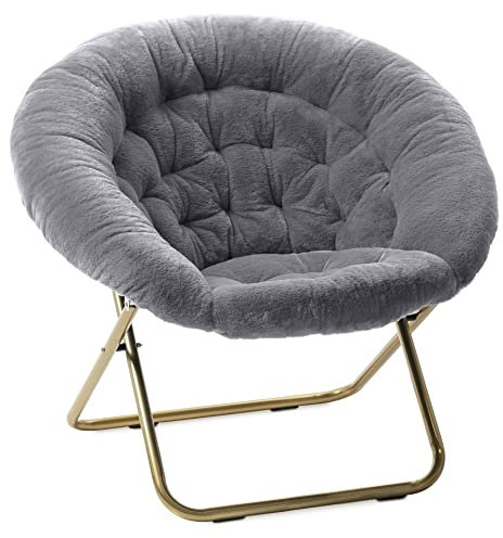 Milliard Relaxsessel, Cozy Sessel Für Wohnzimmer oder Schlafzimmer, Faltbar Klappstuhl mit Fell und Goldene Metallbeine