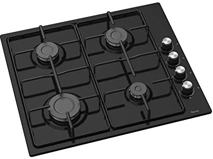 Ferre EL056-60cm Built-in Black Gas Hob, 4 Burners, Flame Failure Protection, Gas Hob, Gas Cooktop, Black, 60cm, NG/LPG Convertible, Built in