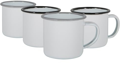 Argon Tableware Enamel Espresso Cups - 130ml - Black/Grey - Set of 4 Metal Drinking Mugs Teacup Coffee Mug Set Hot, Cold Drinks Cups for Home, Kitchen, Dining, Travel, Camping, Hiking & Outdoor Use
