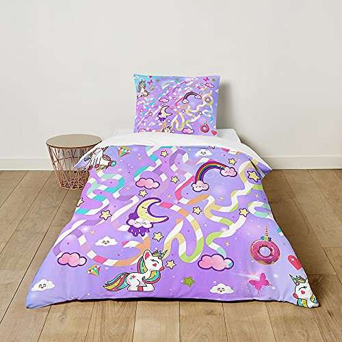 Morbuy Kinderbettwäsche Set mit Matze Drucken - Kinderbettwäsche-Set für Mädchen Junge - Mikrofaser Bettbezüge Kissenbezug 2 teilig (100x135cm+40x60cm,Einhorn)