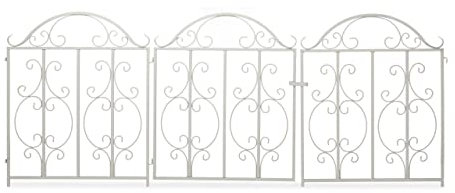 Relaxdays Gartentor, 3-teilig, Stahl, Gartenpforte Ornamente, Gartentür mit 2 Zaunelementen, HxB: 98,5 x 185 cm, weiß