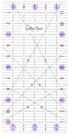 The Quilted Bear Quilting Rulers - Transparent Acrylic Non-Slip Quilting & Sewing Ruler with Precise Black Lines & 30, 45 & 60 Degree Angles - Essential Tool for Perfect Sewing Results (6 x 12)