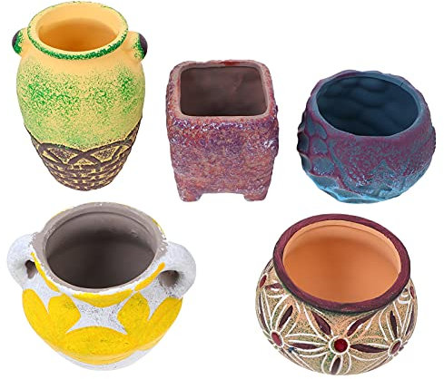 Cabilock 5 Pièces Pot De Fleurs De Style Occidental Petit Pot De Plante Mini Pot à Bonsaï Pots De Fleurs D'intérieur Pot De Plantes Charnues Grilles De Fenêtre Céramique Bureau Juteux