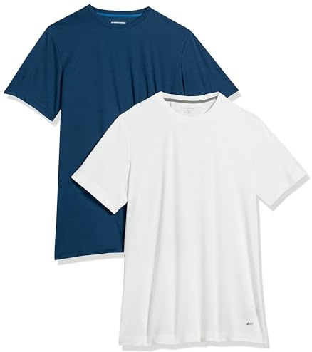 Amazon Essentials T-Shirt de Sport en Tissu Technique, Haute Performance (Disponible En Grande Taille) Homme, Lot de 2, Bleu Marine/Blanc, M