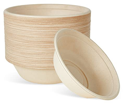 ECOLipak 32 OZ Large Compostable Disposable Paper Bowls, 70 Pack Biodegradable Bagasse Eco-Friendly Sugarcane Bowls for Soup, Salad, Ramen, Popcorn(Nature)