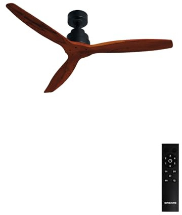 CREATE / WINDSTYLANCE NATURAL WOOD/Ventilador de techo negro aspas madera oscura con mando/ 40W, Silencioso, Ø132 cm, 6 velocidades, temporizador, verano-invierno, doble altura, motor DC