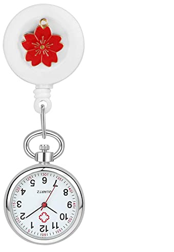 Avaner Krankenschwesteruhr Blumen Design Pflegeruhr: FOB Analog Quarzwerk Pulsuhr Ansteckuhr Unisex Silber schwesternuhren mit Pin Clip Arzt Doktor Medical Taschenuhr
