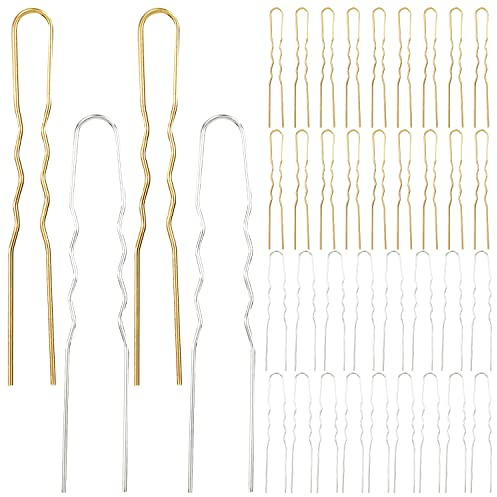 Lawie Lot de 40 épingles à cheveux en forme de U en métal doré et argenté de 7,6 cm - Fourchette à cheveux en alliage de fer - Longues baguettes à cheveux - Épingles à cheveux - Pinces à cheveux