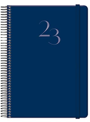 Dohe Agenda Anual 2023 - Agenda Día por Página - Sábado y Domingo misma Página - Organizador mesual - Medidas 15 x 21 cm - Color Azul Marino - Planificador Mensual Portable - De Anillas - Denver