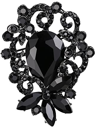 Clearine Rose Blume Brosche für Damen Kristall Emaille Pin für Kleidung Schwarz