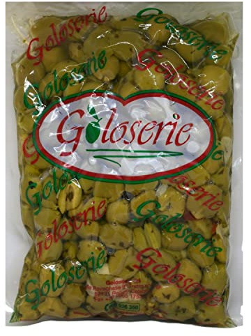 Olive Verdi Denocciolate Medie in Olio di Girasole con prezzemolo, aglio, peperoncino, Prodotti Tipici in Busta (1 kg)