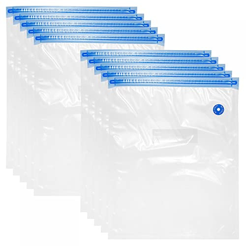 sourcing map Lot de 10 sacs sous vide réutilisables avec valve à air et étiquettes pour conservation des aliments et cuisson sous vide, 50 x 35 cm, blanc