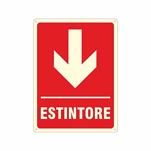 CARTELLO SEGNALETICO LUMINESCENTE - direzione estintore FRECCIA PERSONALIZZABILE - Adesivo Luminescente O Pannello Rigido Luminescente (ADESIVO 20X31 CM)