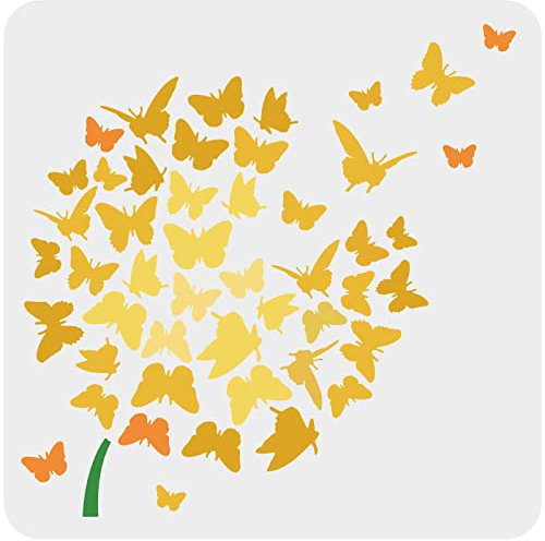 FINGERINSPIRE Löwenzahn Schmetterling Schablone 30x30cm Fliegende Schmetterling Zeichnung Schablonen Löwenzahn Form Schmetterling Flock Dekoration Schablone für Malerei auf Wand, Möbel, Holz, Papier