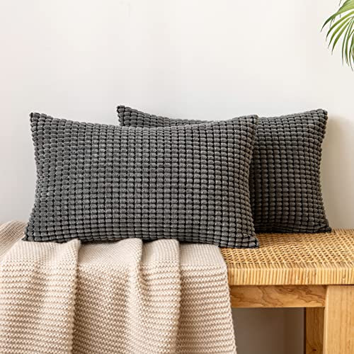 EMEMA Kordsamt Kissenbezug Granulat Dekorative Sofakissen Dekokissen Kissenbezüge Couchkissen Kissenhülle Weich Kissen Bezug Zierkissen für Sofa Couch Wohnzimmer 2er Set 40x60 cm Dunkelgrau