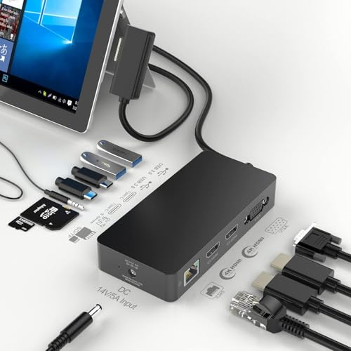 13 in 1 Surface Dock, Surface Pro Docking Station Triple Display Surface Hub Adapter für Surface Pro 11/10/9/8/X/7/6/5/4/3, Surface Book 3/2/1, Surface Laptop go/4/3/2/1