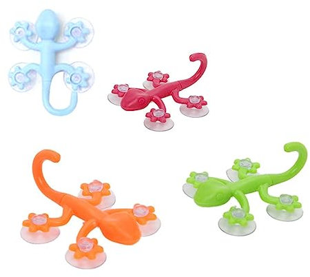 Gecko Hook, gancio da parete a forma di geco da 2,8 cm, ganci a ventosa per bagno, cucina, corridoio, soggiorno, colore casuale, ganci da parete con 4 ventose, gancio per asciugamani a ventosa