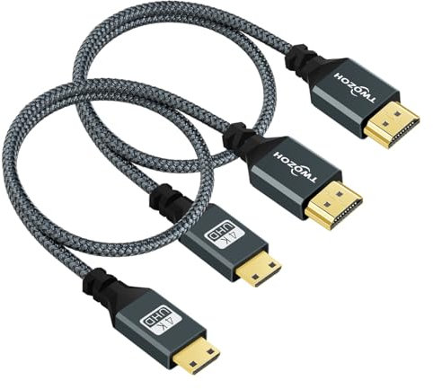 Twozoh Lot de 2 mini câbles HDMI vers HDMI de 1 m en nylon tressé pour appareil photo reflex numérique Nikon/Canon, caméscope, ordinateur portable, tablette et carte graphique/vidéo 18 Gbit/s, 2160p