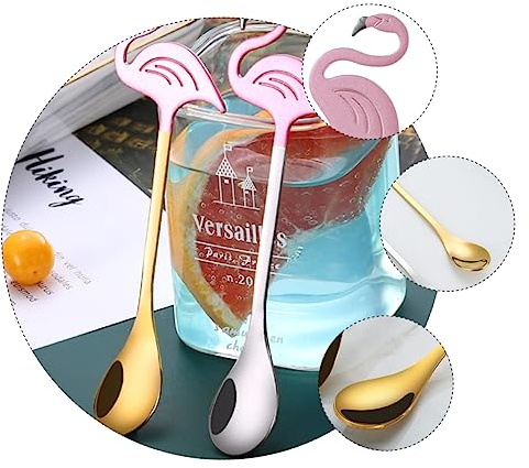 ABOOFAN Lot de 2 Cuillères à Café Flamant Rose en Acier Inoxydable Or, Agitateur Pratique et Confortable pour Pause Dessert ou Café | Créative et Pratique, Toucher Confortable, pour Thé et Dîner, Finition Or, Format Compact