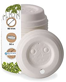 GREENBOX 50 Stück Papp-Deckel mit Trinköffnung I Coffee-to-go Deckel Ø 80 mm weiß I Für Kaffee-To-Go Pappbecher I Biologisch abbaubar & kompostierbar I Kaffeebecher Deckel mit Trinkloch