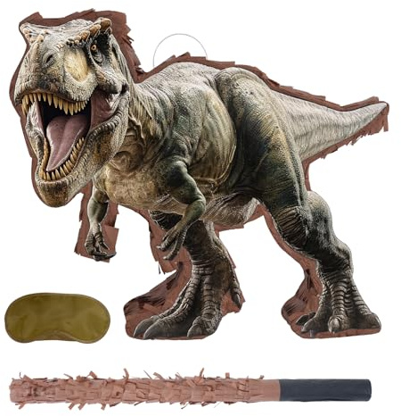 Dinosaur Pinata - Small Jungle Dinosaur Pinata with Blindfold and Bat for Kids Boys Jungle Dinosaur World Dino Theme Birthday Party Game Decorations(Small Size 14.5”x12.5”x3”)