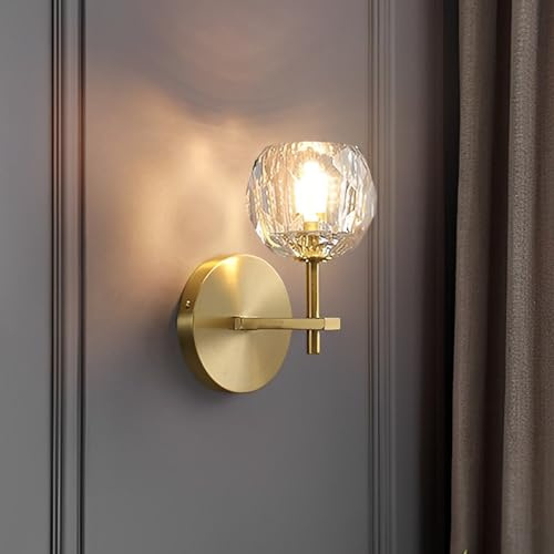 CRFASIBE Kristall Wandleuchte G9 Gold Innen Modern Dekorlampe für Wohnräume | 1/2 Flammige Wandlampe, Ø9/12cm Lampenkopf, Innenbeleuchtung passend für Esszimmer Schlafzimmer Treppenhaus Wohnzimmer